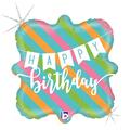 Betallic 18 in. Birthday Banner & Stripes Holo Flat Foil Balloon, 5PK 91902